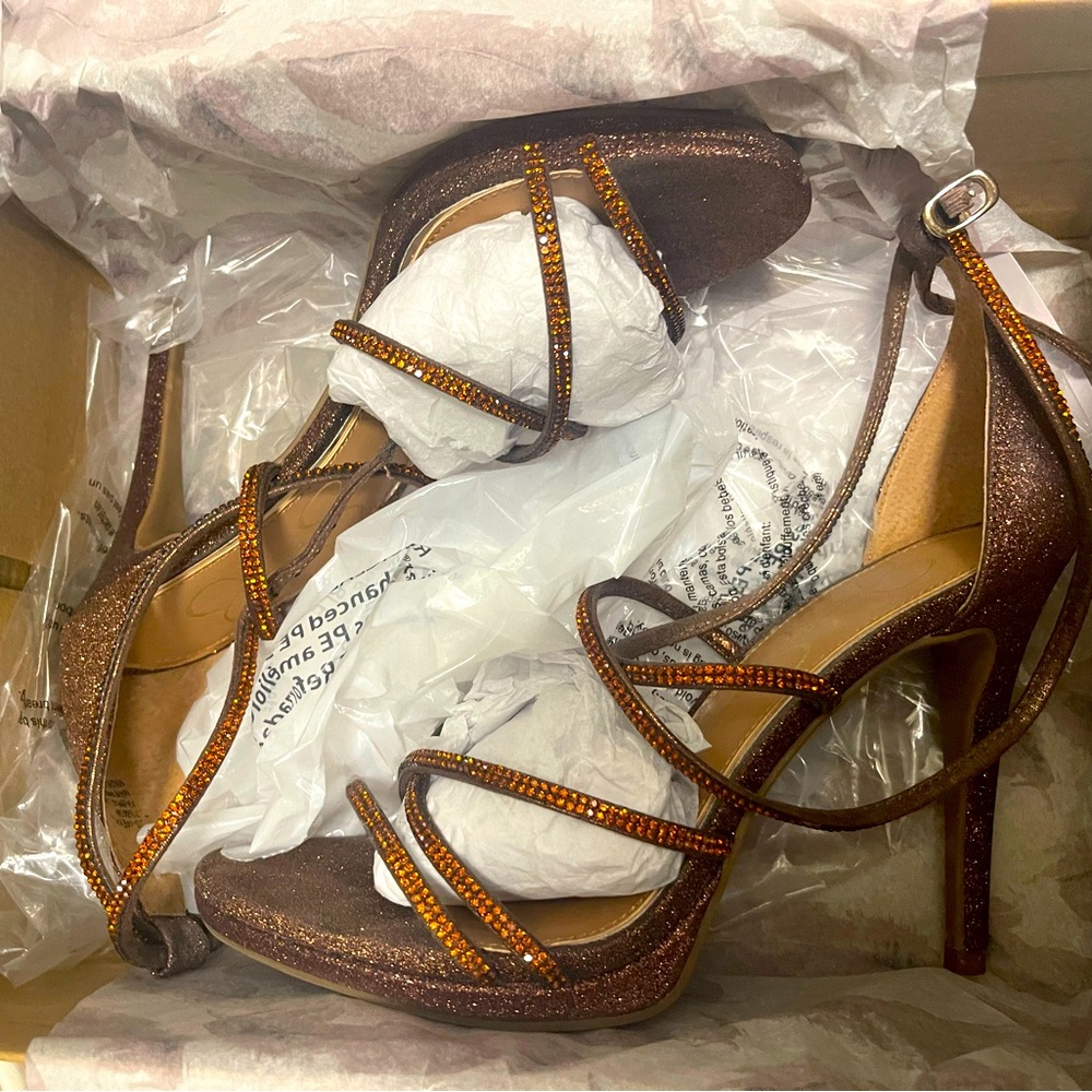 Jessica Simpson bronze stones heels